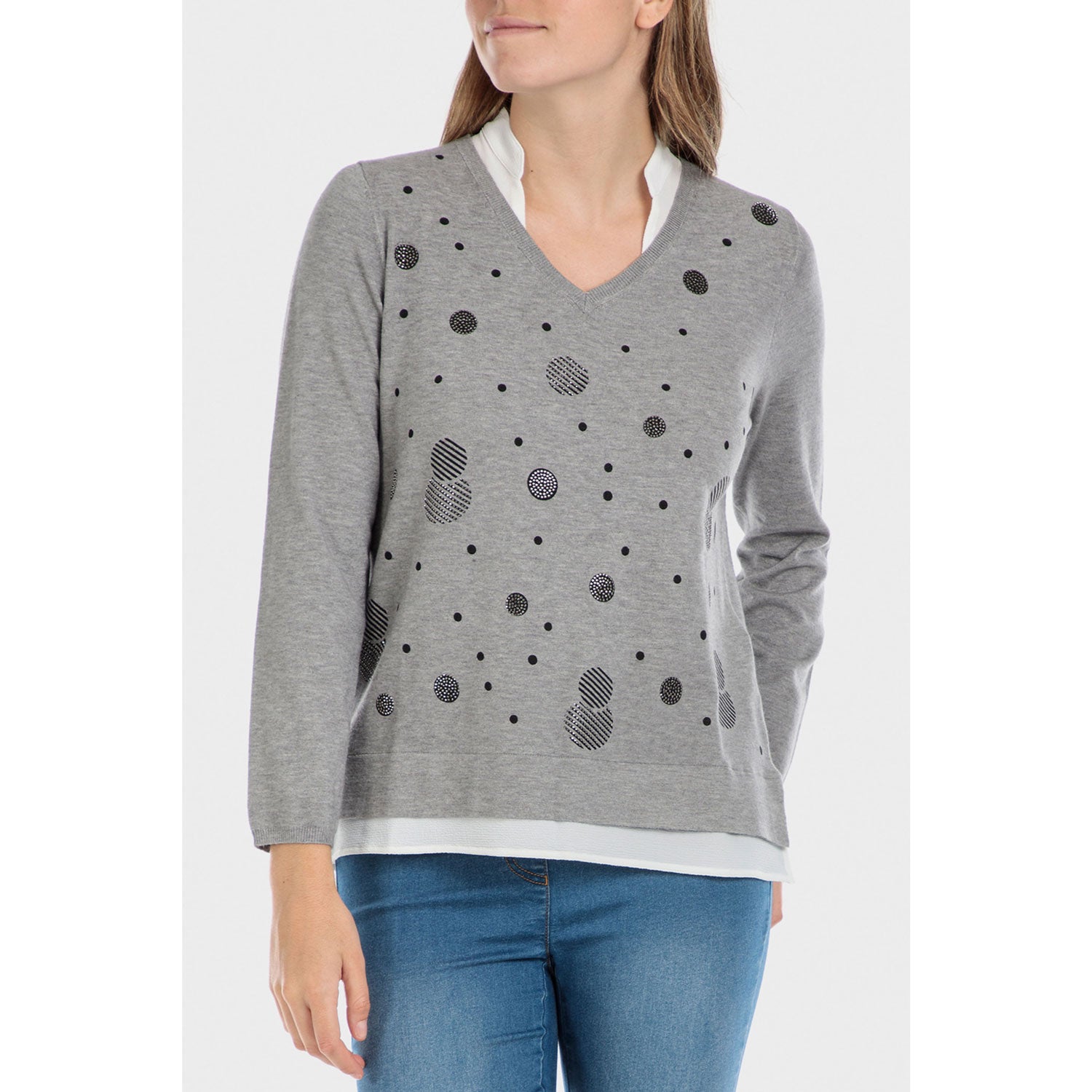 Punt Roma Sweater With Faux Shirt - Grey 1 Shaws Department Stores