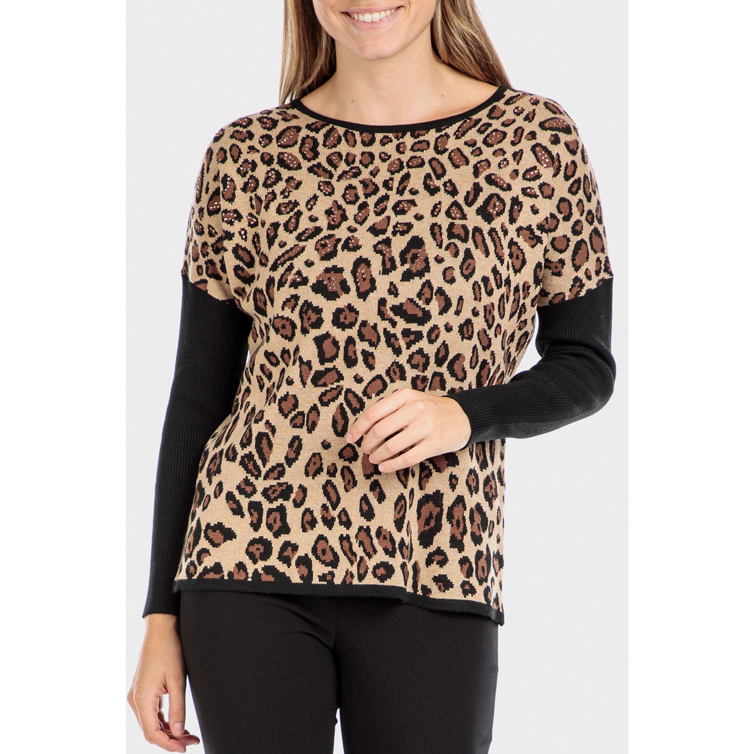 Punt Roma Animal Print Sweater - Black Sleeves 1 Shaws Department Stores