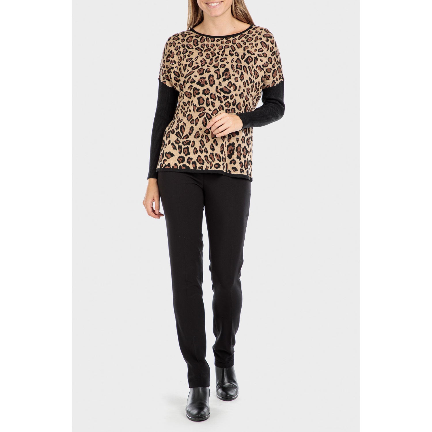 Punt Roma Animal Print Sweater - Black Sleeves 3 Shaws Department Stores