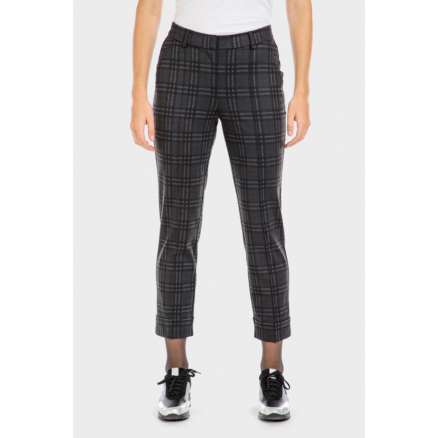 Punt Roma Checked Trousers - Grey Dark 1 Shaws Department Stores
