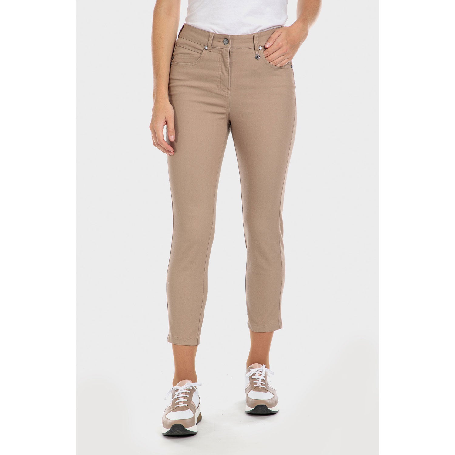 Punt Roma Cotton Capri Trousers - Brown Mink 1 Shaws Department Stores