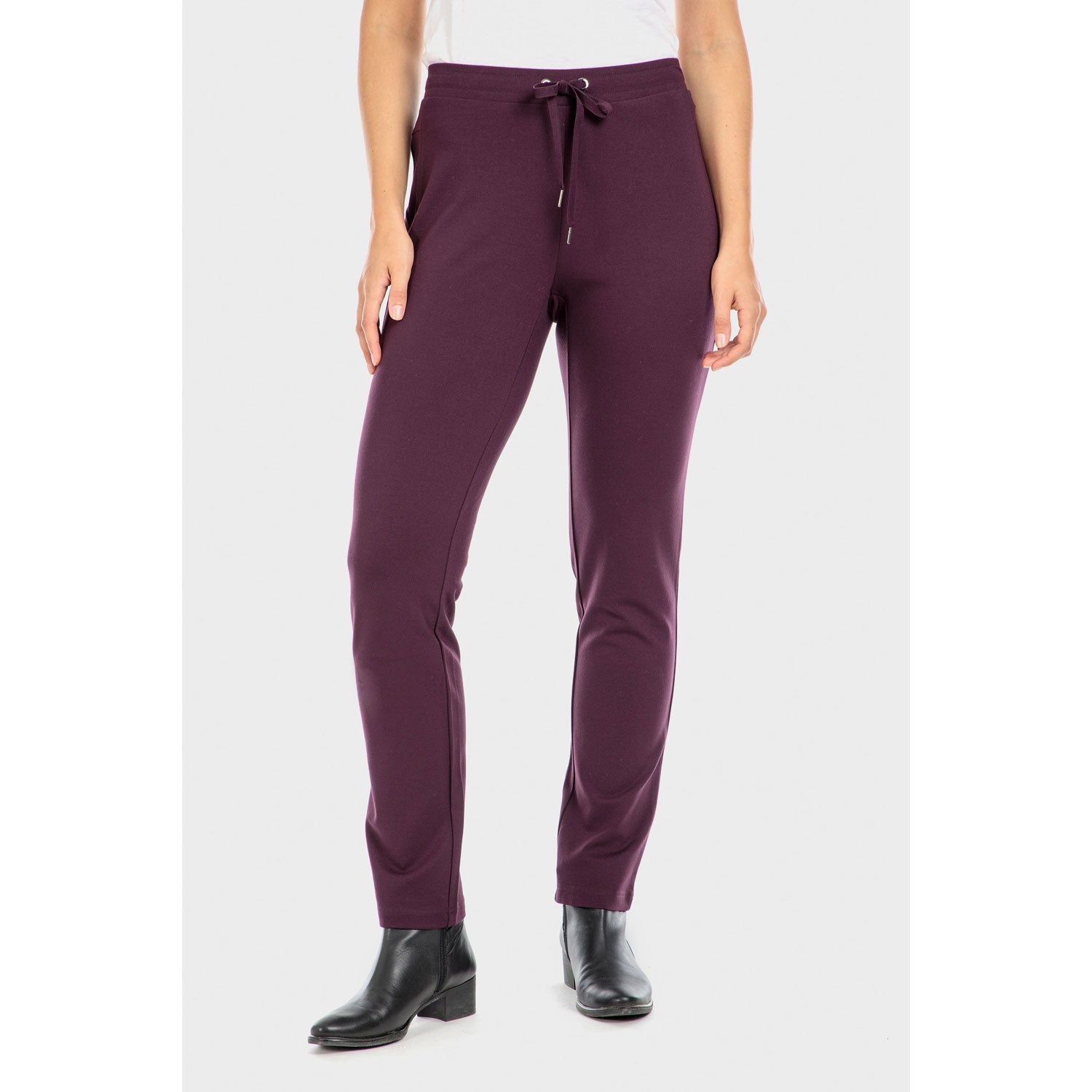 Punt Roma Drawstring Trousers - Purple Aubergine 1 Shaws Department Stores