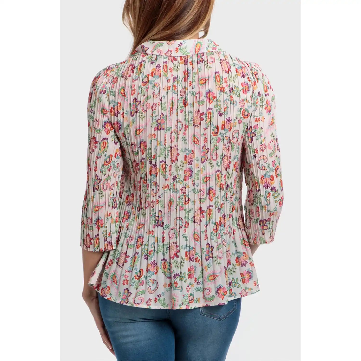Floral Pleated Shirt - Beige