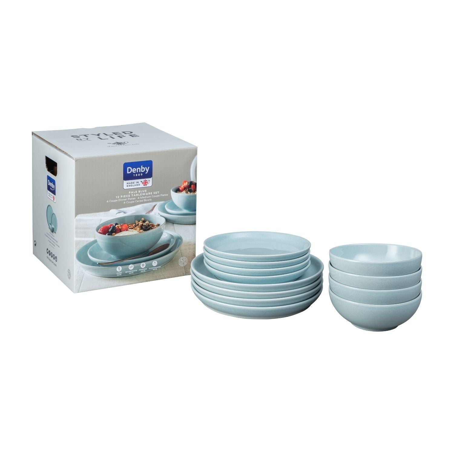 Denby 12 piece Set of Tableware - Pale Blue 1 Shaws Department Stores