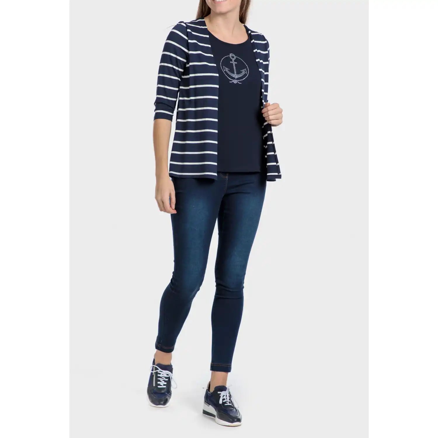 Punt Roma Striped Faux Twinset - Blue / Navy 3 Shaws Department Stores