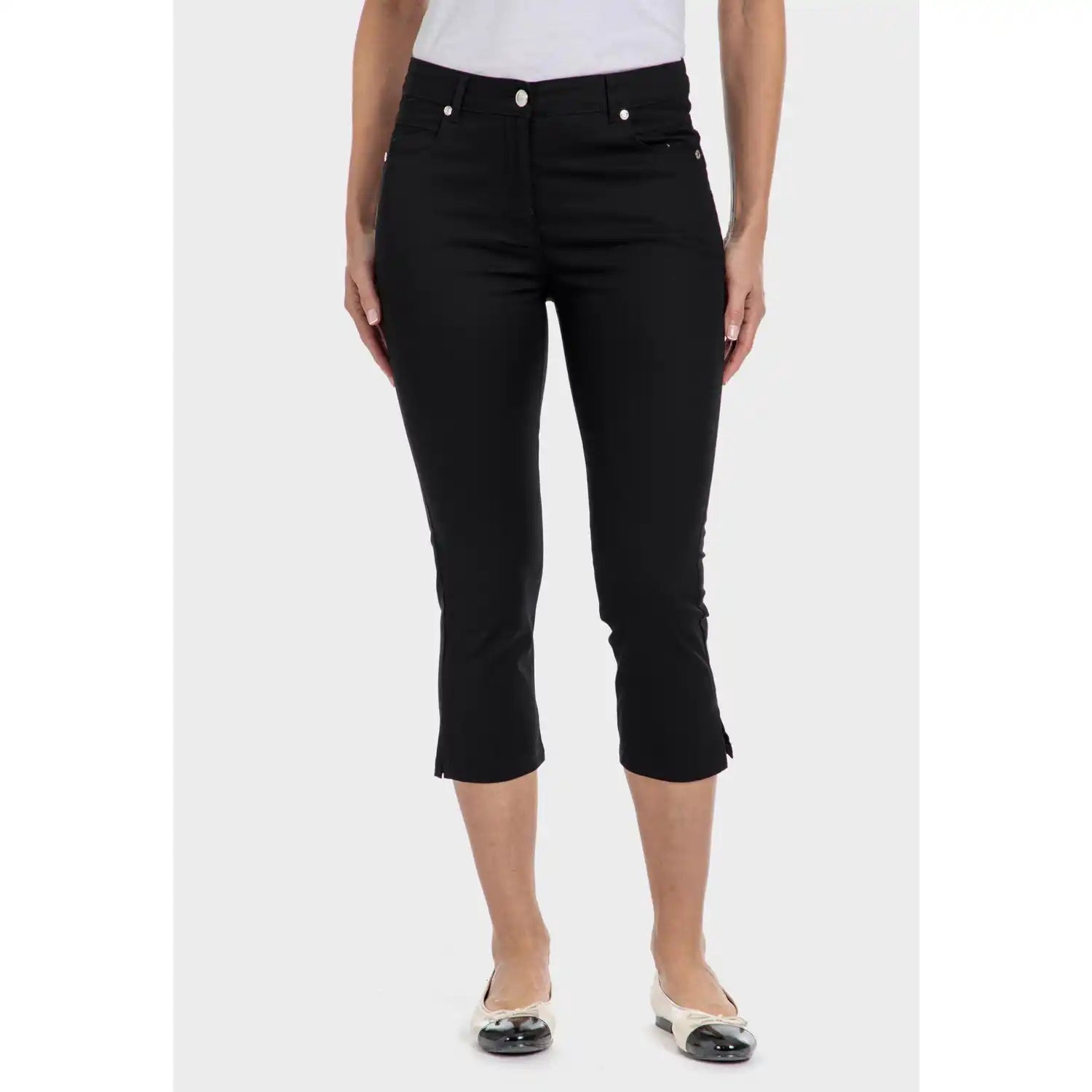 Punt Roma Cotton Crop Trousers - Black 1 Shaws Department Stores