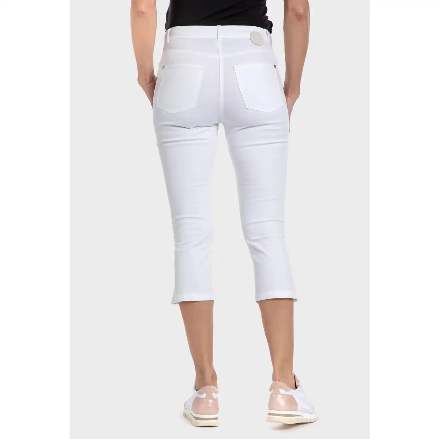 Punt Roma Cotton Crop Trousers - White 2 Shaws Department Stores