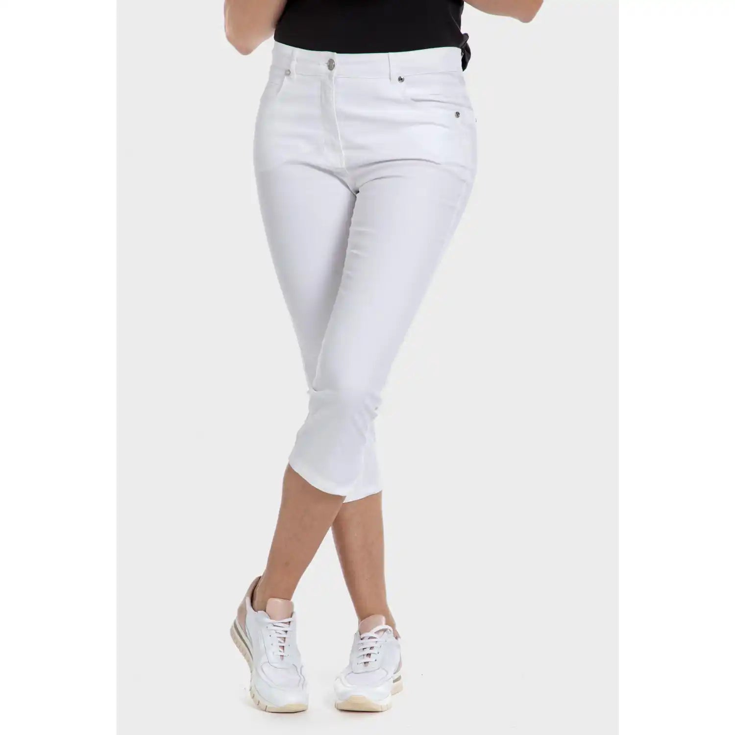 Punt Roma Cotton Crop Trousers - White 1 Shaws Department Stores