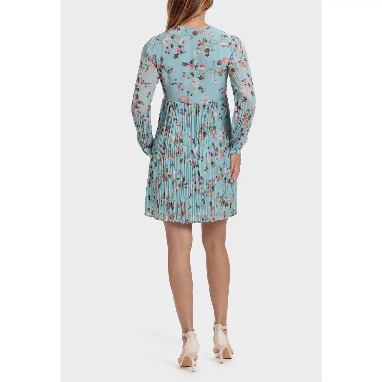 Punt Roma Pleated Printed Dress - Blue 4 Shaws Department Stores