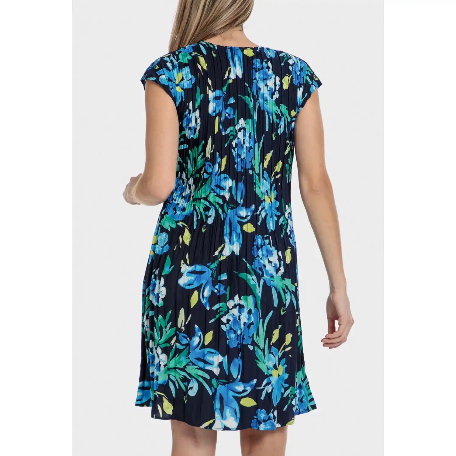 Punt Roma Pleated Printed Dress - Blue / Navy 4 Shaws Department Stores