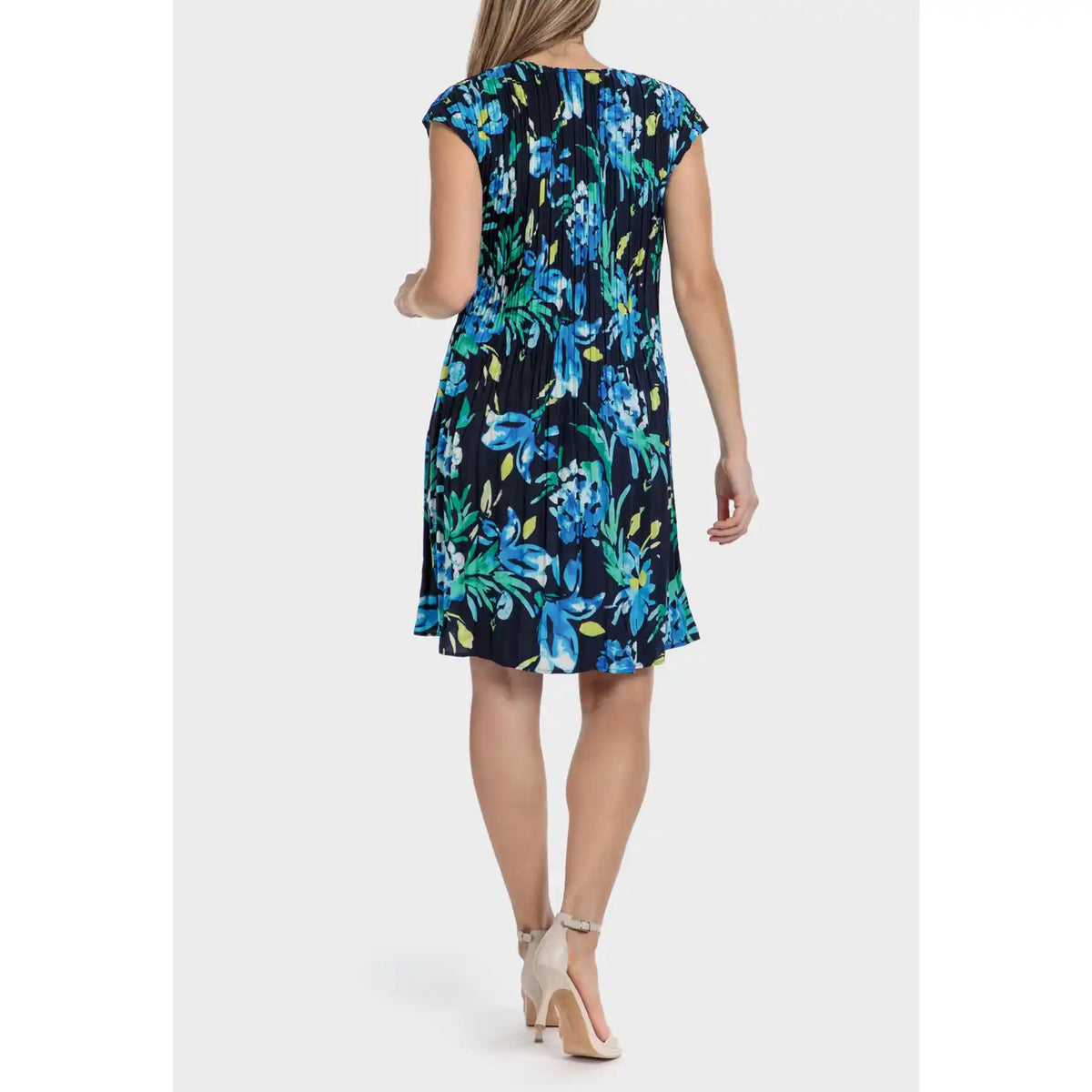 Pleated Printed Dress - Blue / Navy