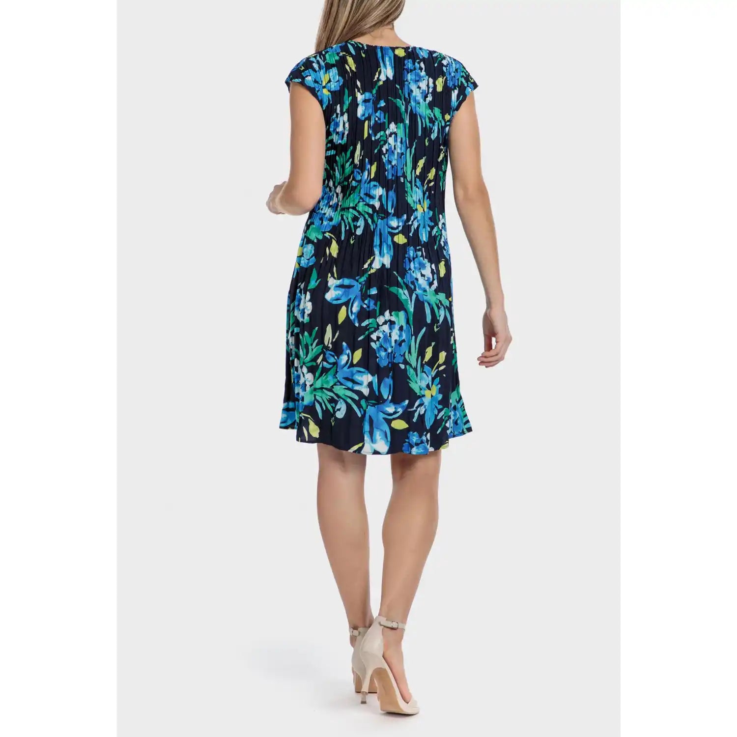 Punt Roma Pleated Printed Dress - Blue / Navy 3 Shaws Department Stores