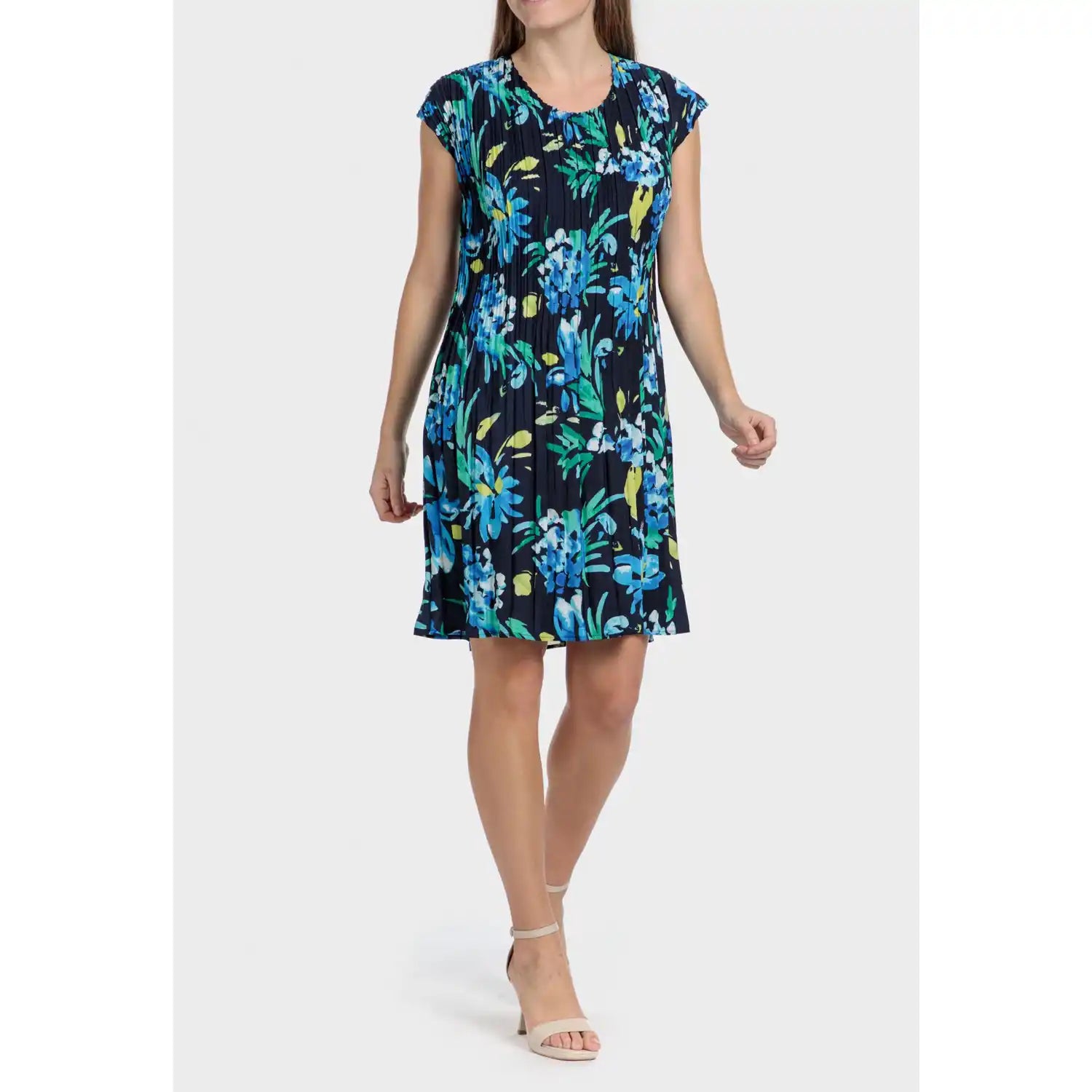 Punt Roma Pleated Printed Dress - Blue / Navy 2 Shaws Department Stores