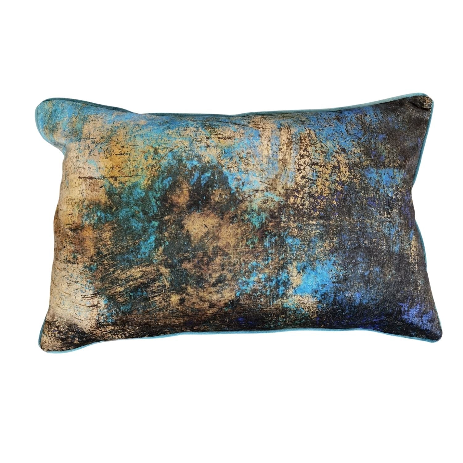 The Home Living Room Printed Piped Cushion - Blue &amp; Gold 1 Shaws Department Stores