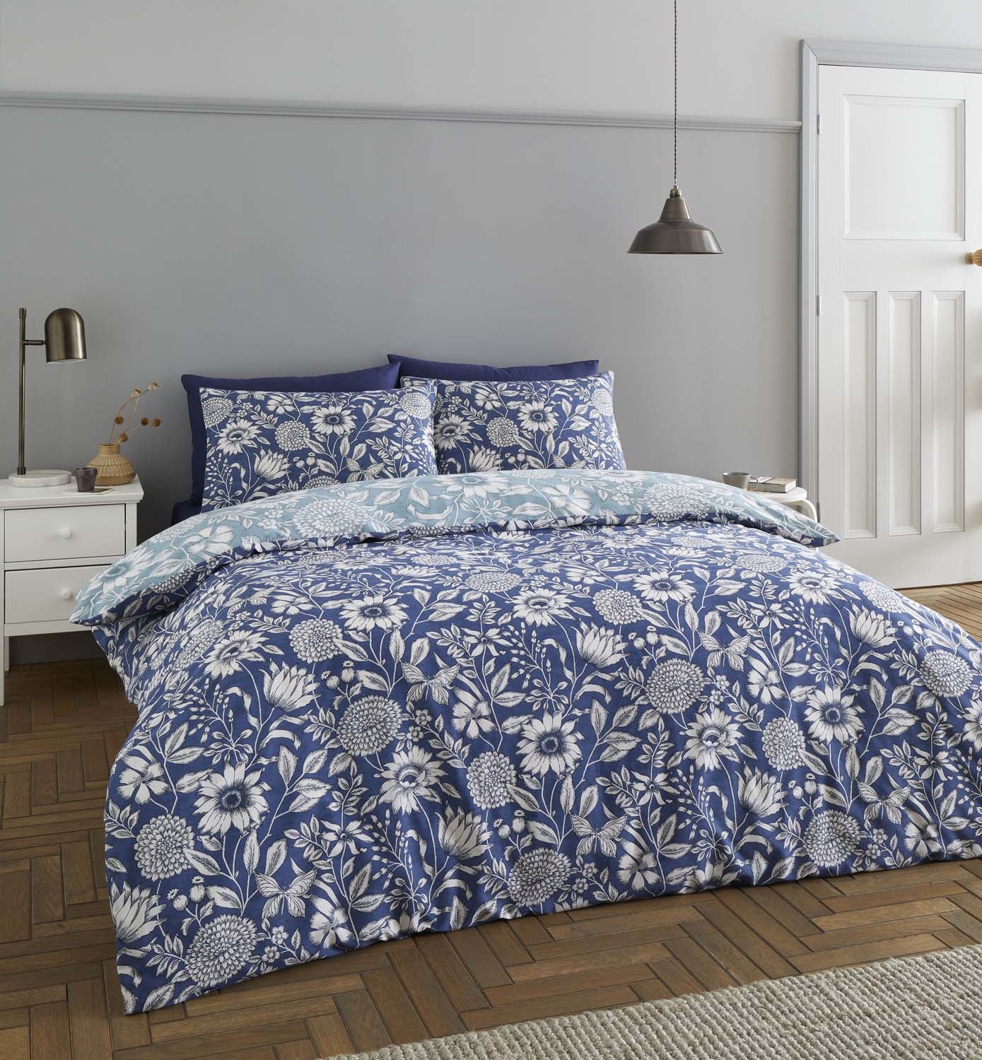  Catherine Lansfield Tapestry Floral Easy Care Duvet Cover Set - Blue 2 Shaws Department Stores
