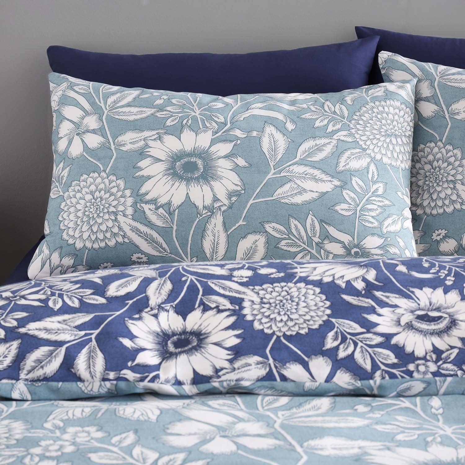  Catherine Lansfield Tapestry Floral Easy Care Duvet Cover Set - Blue 3 Shaws Department Stores