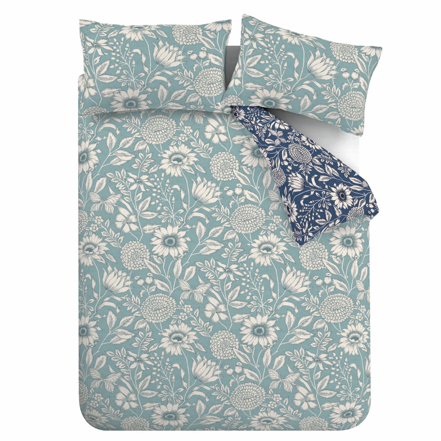  Catherine Lansfield Tapestry Floral Easy Care Duvet Cover Set - Blue 5 Shaws Department Stores