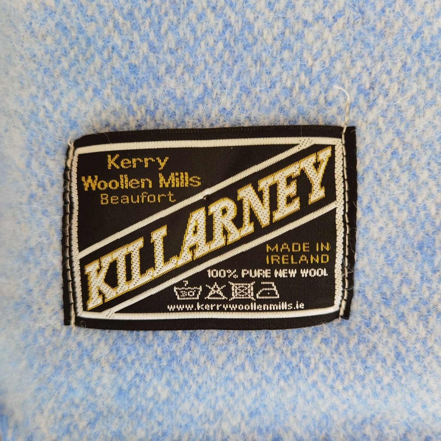Kerry Woollen Mills 100% Pure Wool Blanket - White &amp; Blue 2 Shaws Department Stores