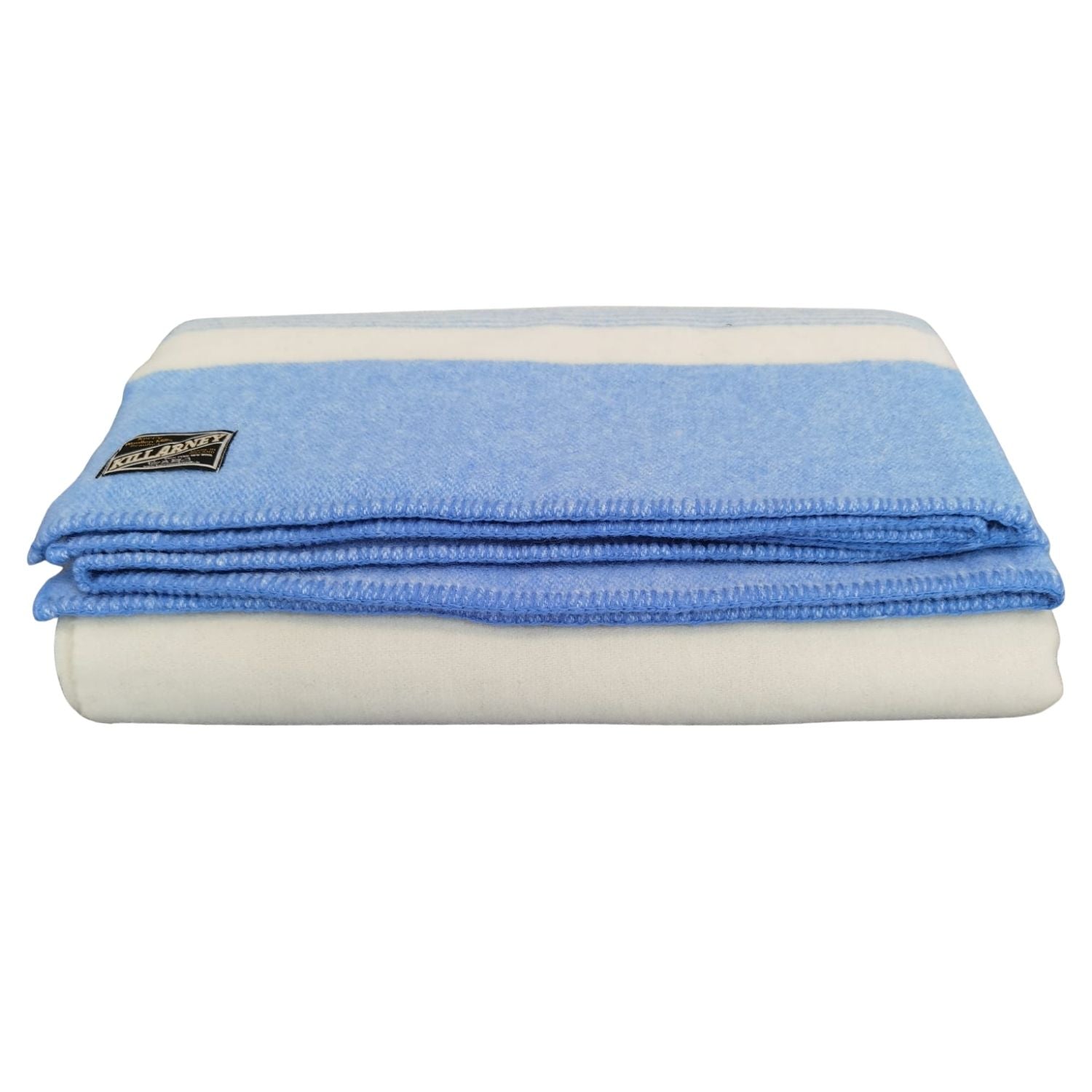 Kerry Woollen Mills 100% Pure Wool Blanket - White &amp; Blue 3 Shaws Department Stores