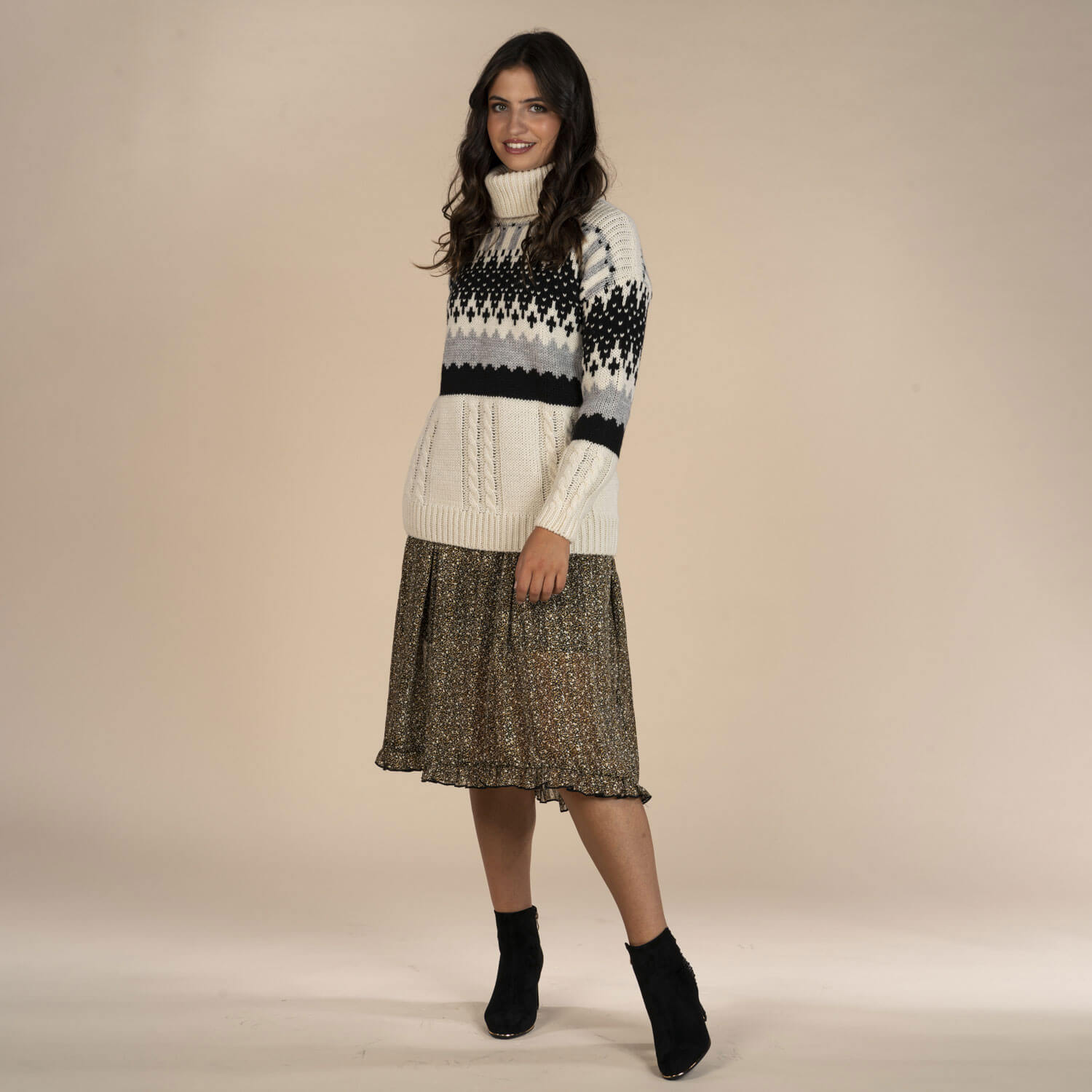 Fairisle Sweater - Ivory, Taupe &amp; Black