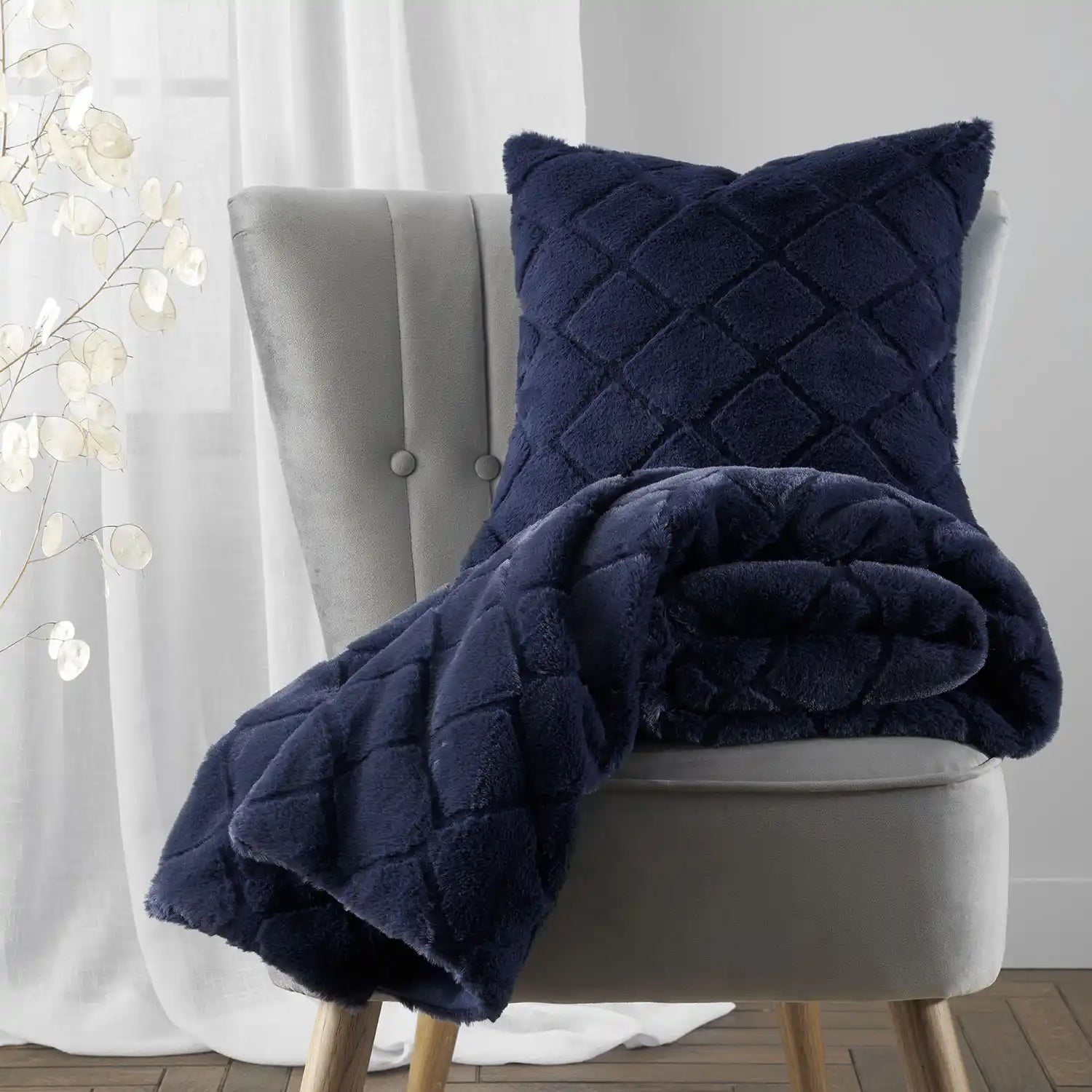 Catherine Lansfield Cosy Diamond Cushion X43 - Navy 1 Shaws Department Stores