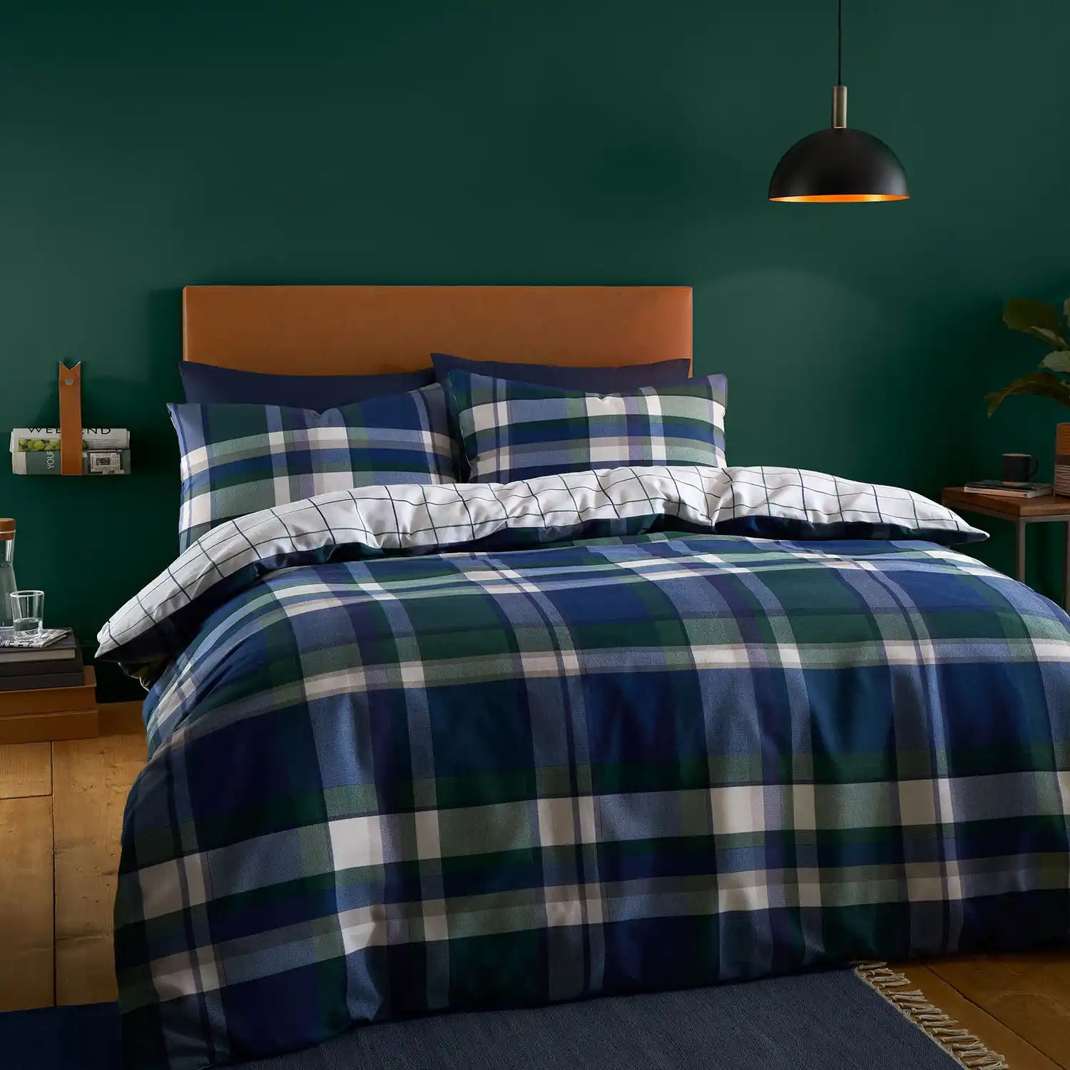  Catherine Lansfield Brushed Check Duvet Cover Set with Pillowcases - Navy 2 Shaws Department Stores
