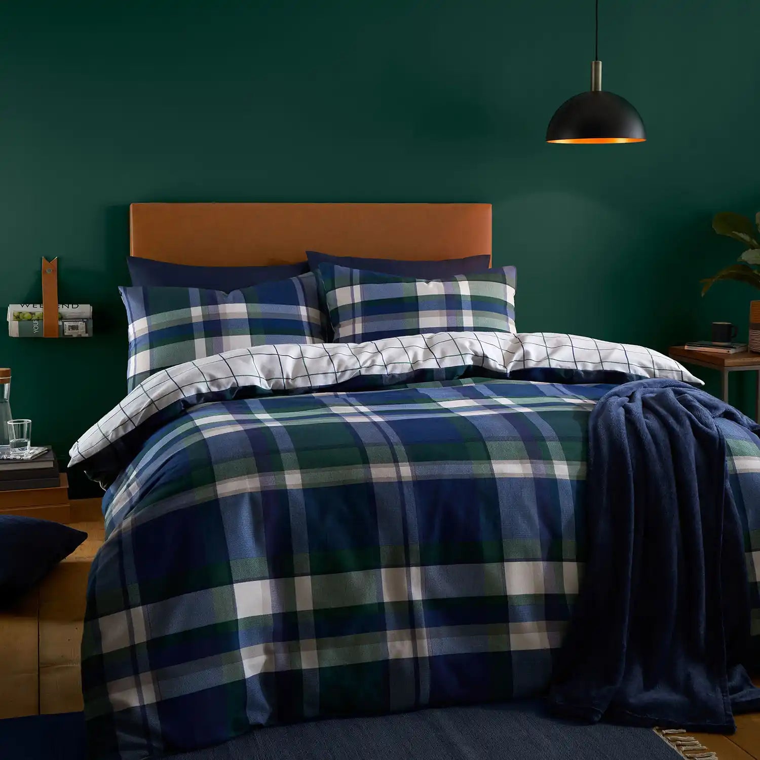  Catherine Lansfield Brushed Check Duvet Cover Set with Pillowcases - Navy 1 Shaws Department Stores