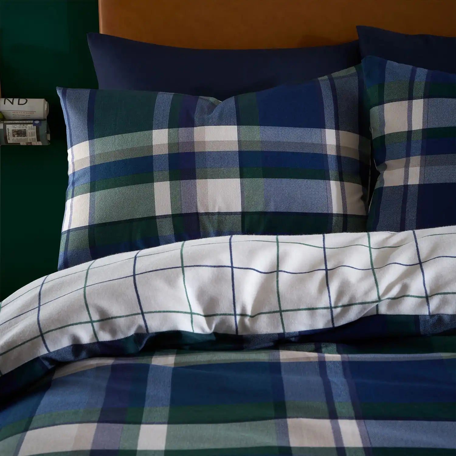  Catherine Lansfield Brushed Check Duvet Cover Set with Pillowcases - Navy 3 Shaws Department Stores