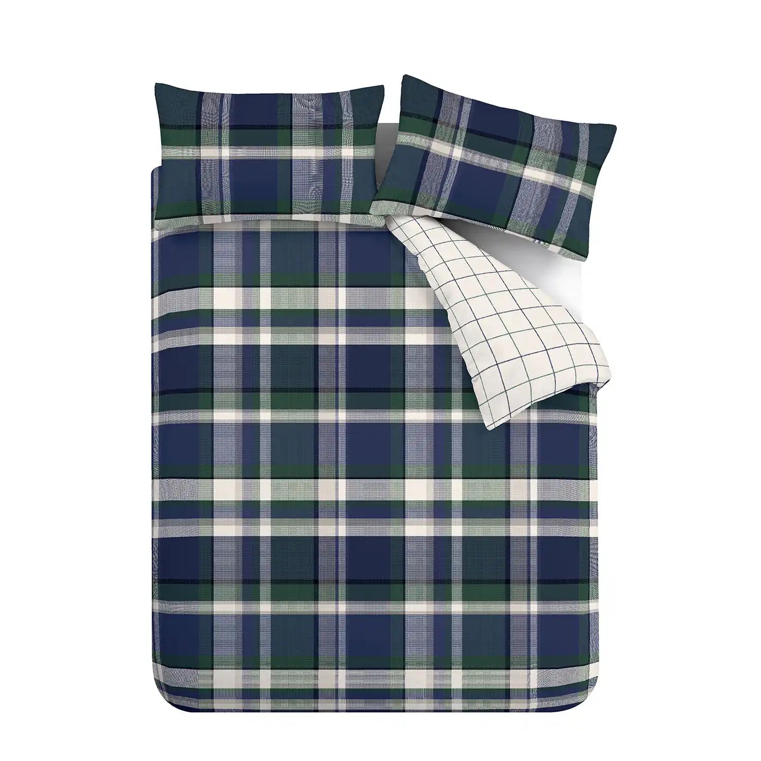  Catherine Lansfield Brushed Check Duvet Cover Set with Pillowcases - Navy 6 Shaws Department Stores