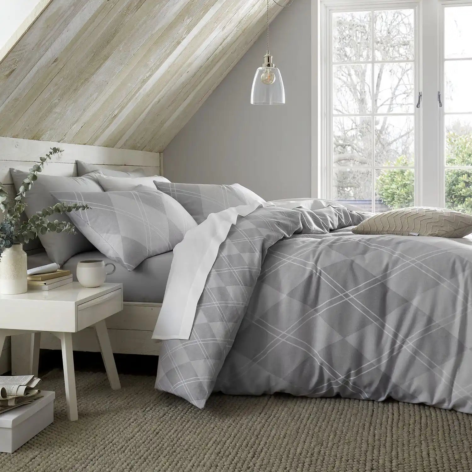  Catherine Lansfield Brushed Argyle Duvet Cover Set - Grey 1 Shaws Department Stores