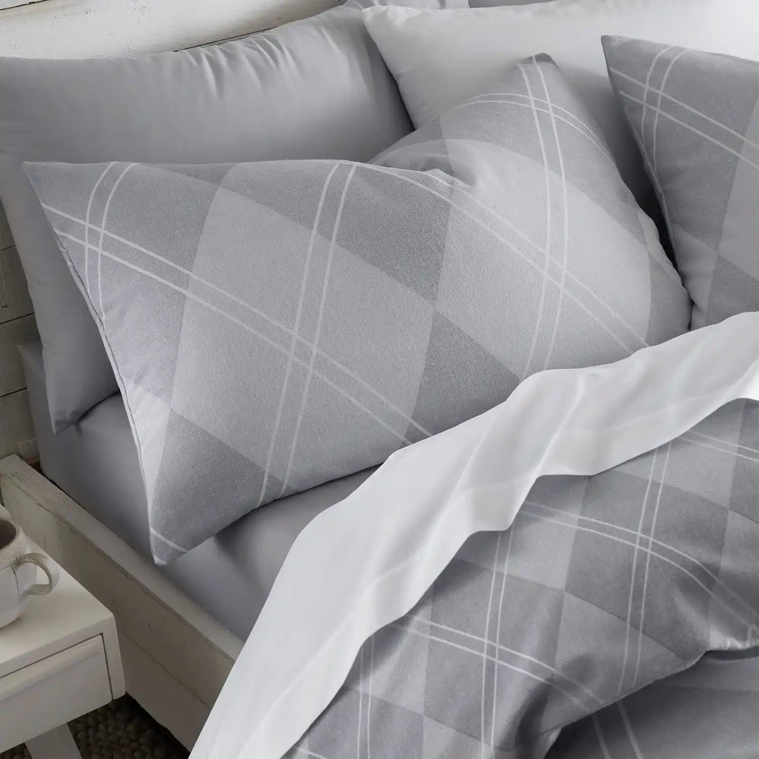  Catherine Lansfield Brushed Argyle Duvet Cover Set - Grey 3 Shaws Department Stores