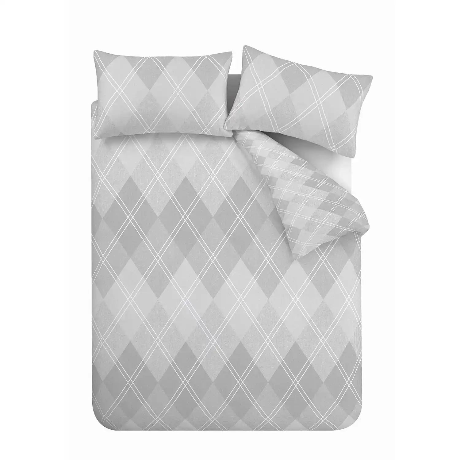  Catherine Lansfield Brushed Argyle Duvet Cover Set - Grey 6 Shaws Department Stores