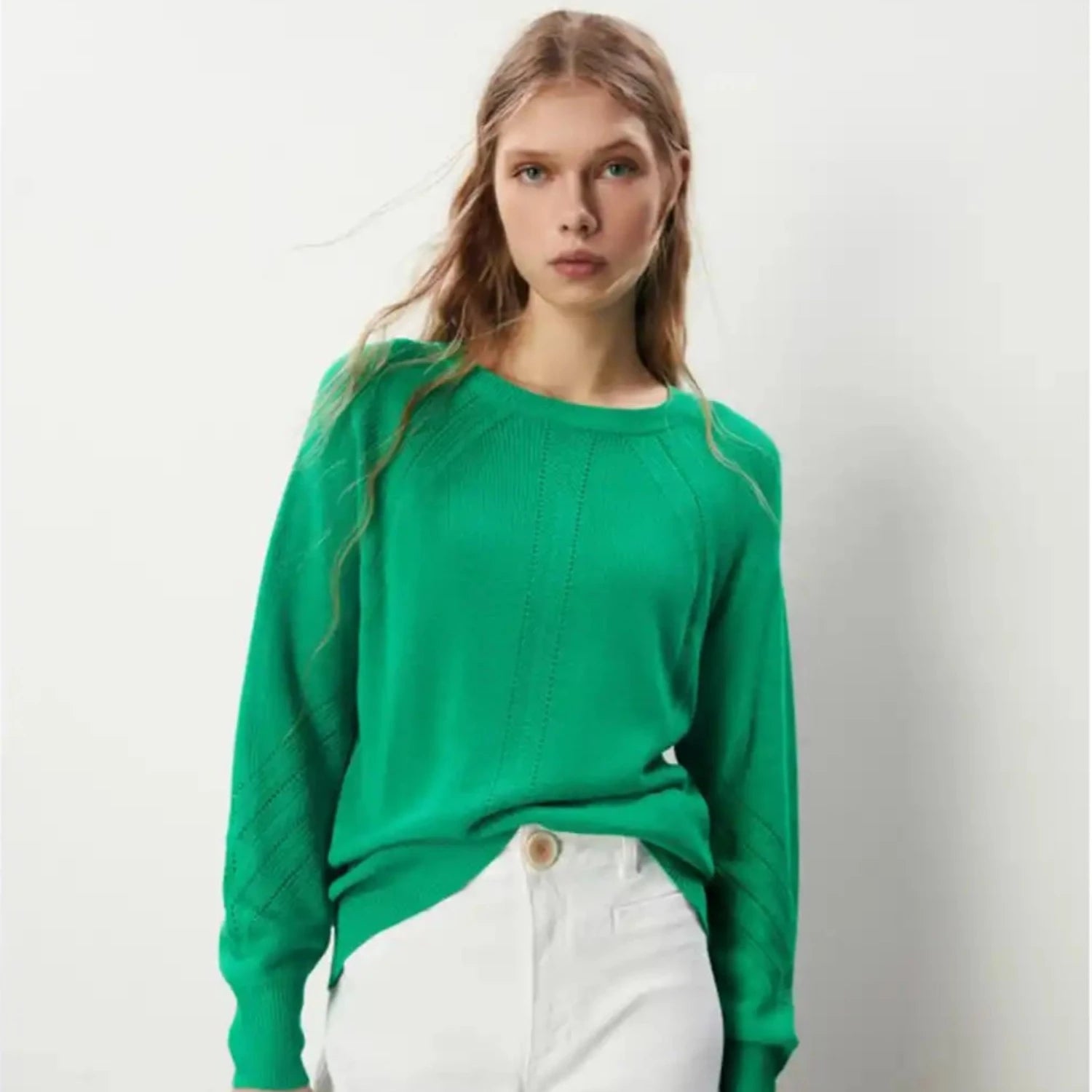 Sfera Open-knit Sweater - Green 1 Shaws Department Stores