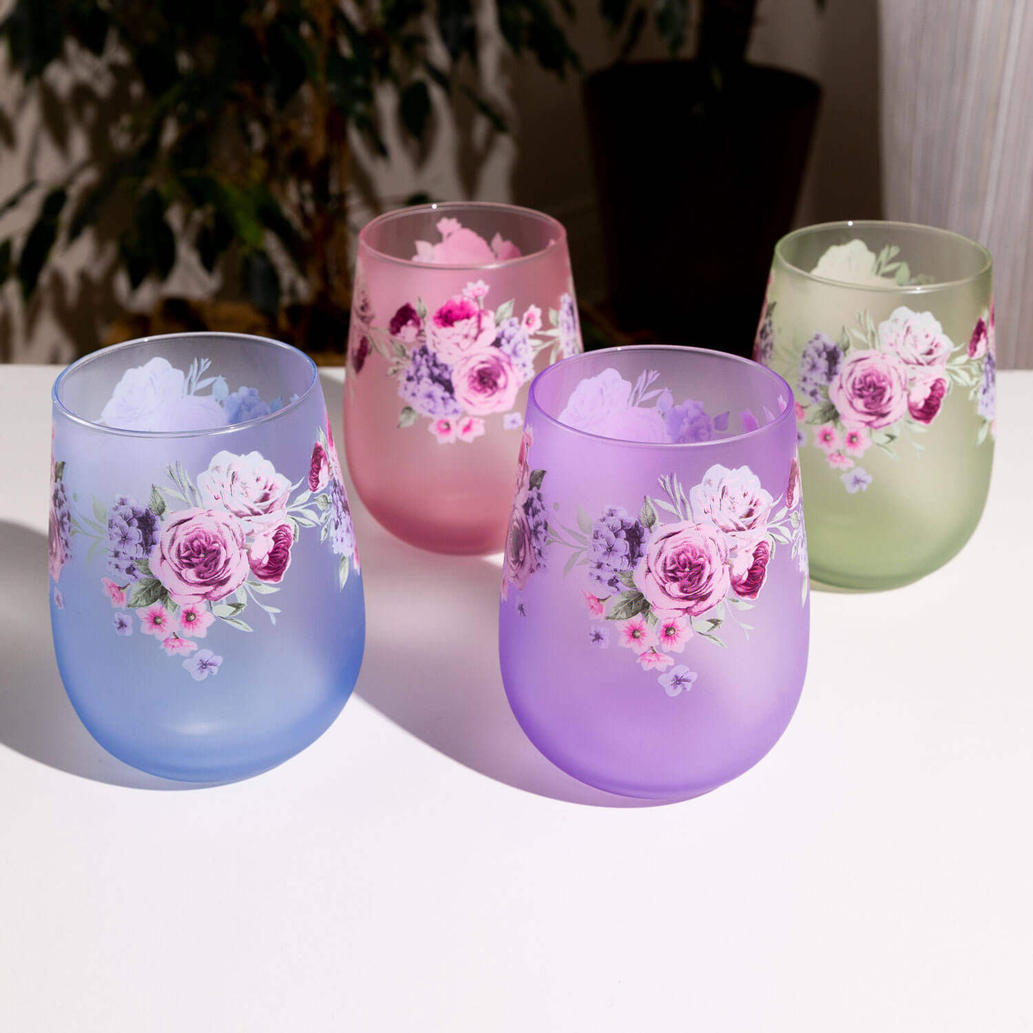 Killarney Crystal Floral Stemless Tumblers Set of 4 3 Shaws Department Stores