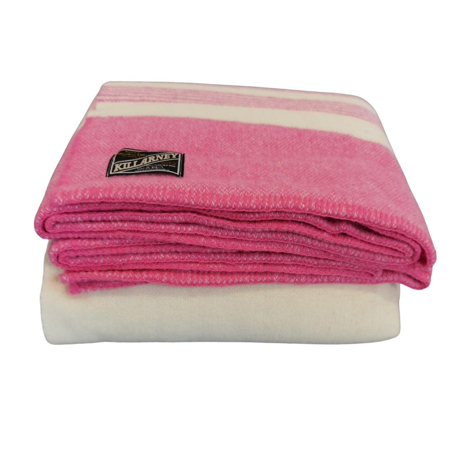 Kerry Woollen Mills 100% Pure Wool Blankets - White &amp; Pink 3 Shaws Department Stores