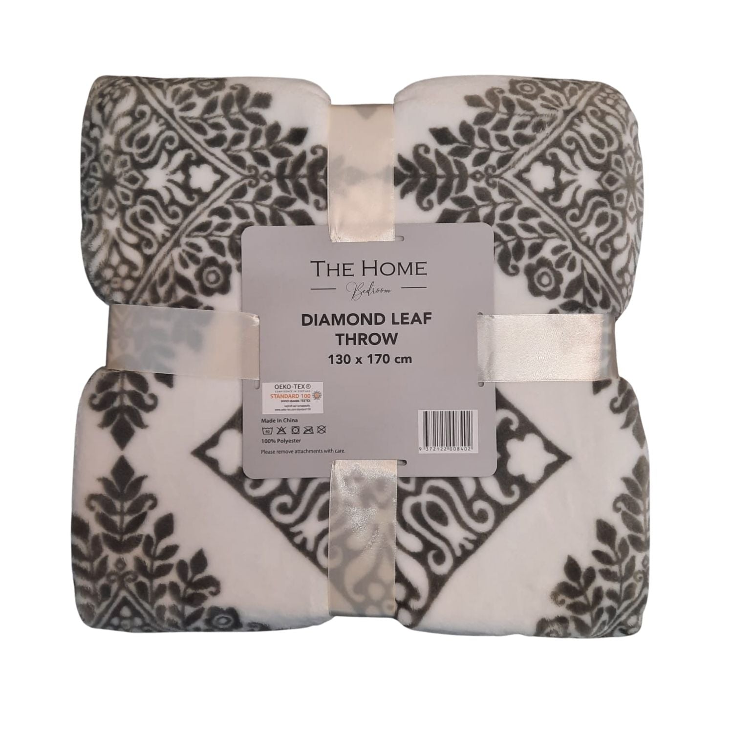 The Home Bedroom Diamond Leaf Blanket 130cm x 170cm - Grey 1 Shaws Department Stores
