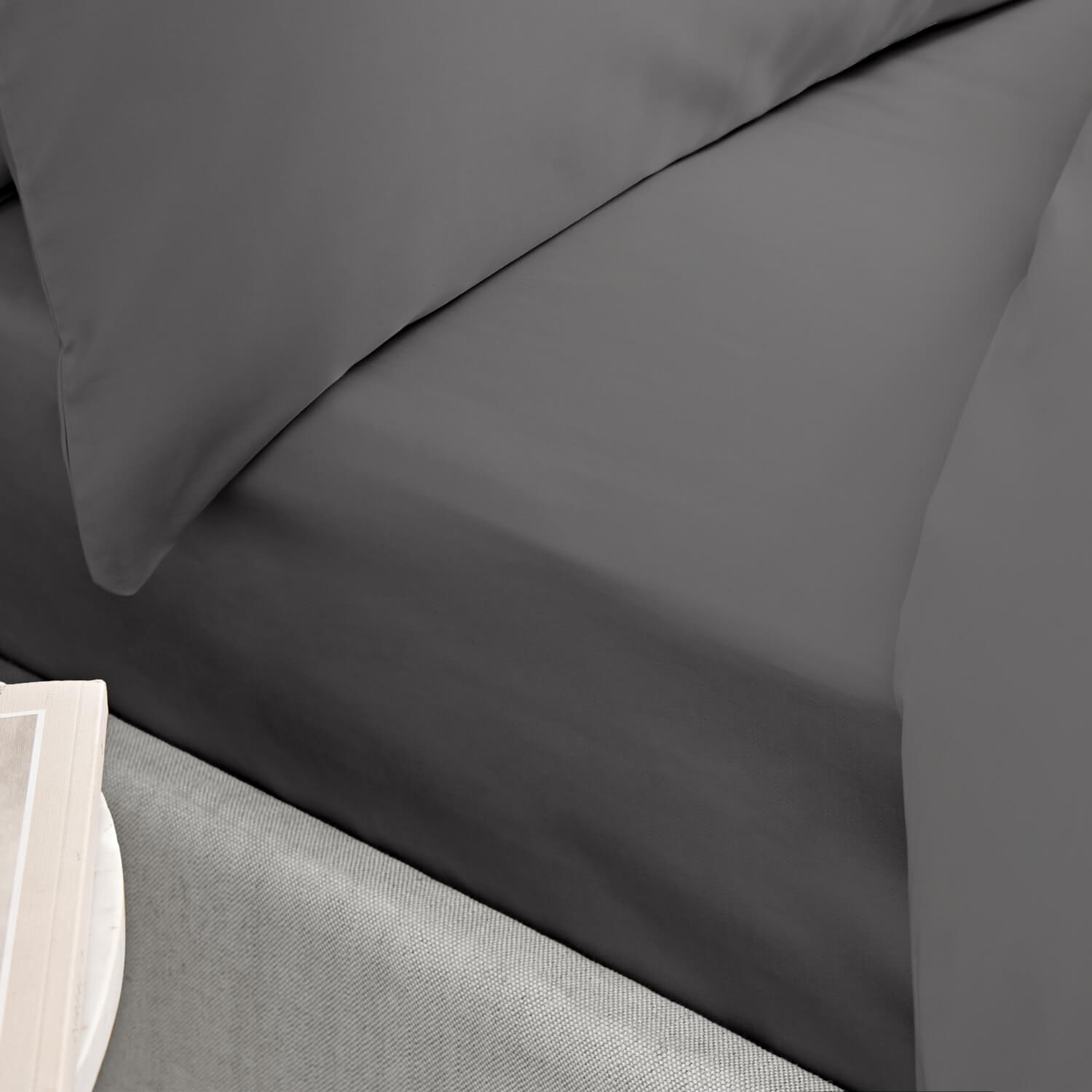 Bianca 100% Cotton 400 Thread Count Sateen Fitted Sheet - Charcoal 1 Shaws Department Stores