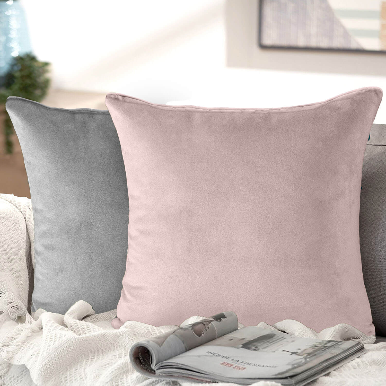 The Home Collection Luna Velvet Cushion - Blush/Silver 1 Shaws Department Stores