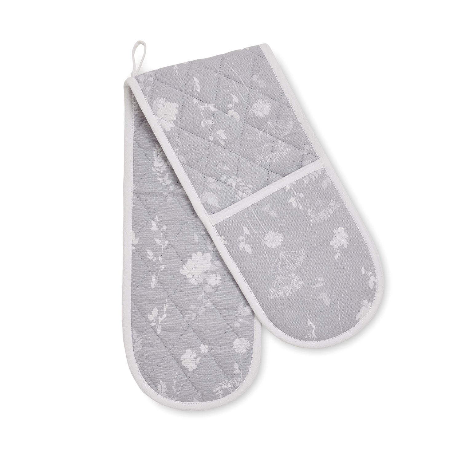 Catherine Lansfield Dining Meadowsweet Floral Double Oven Glove - White / Grey 1 Shaws Department Stores