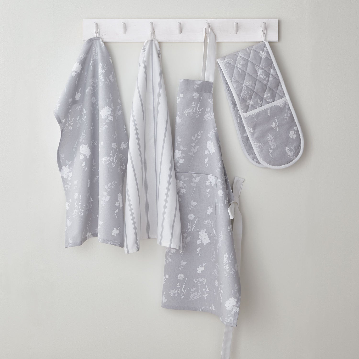 Catherine Lansfield Dining Meadowsweet Floral Tea Towels Pair - White / Grey 2 Shaws Department Stores