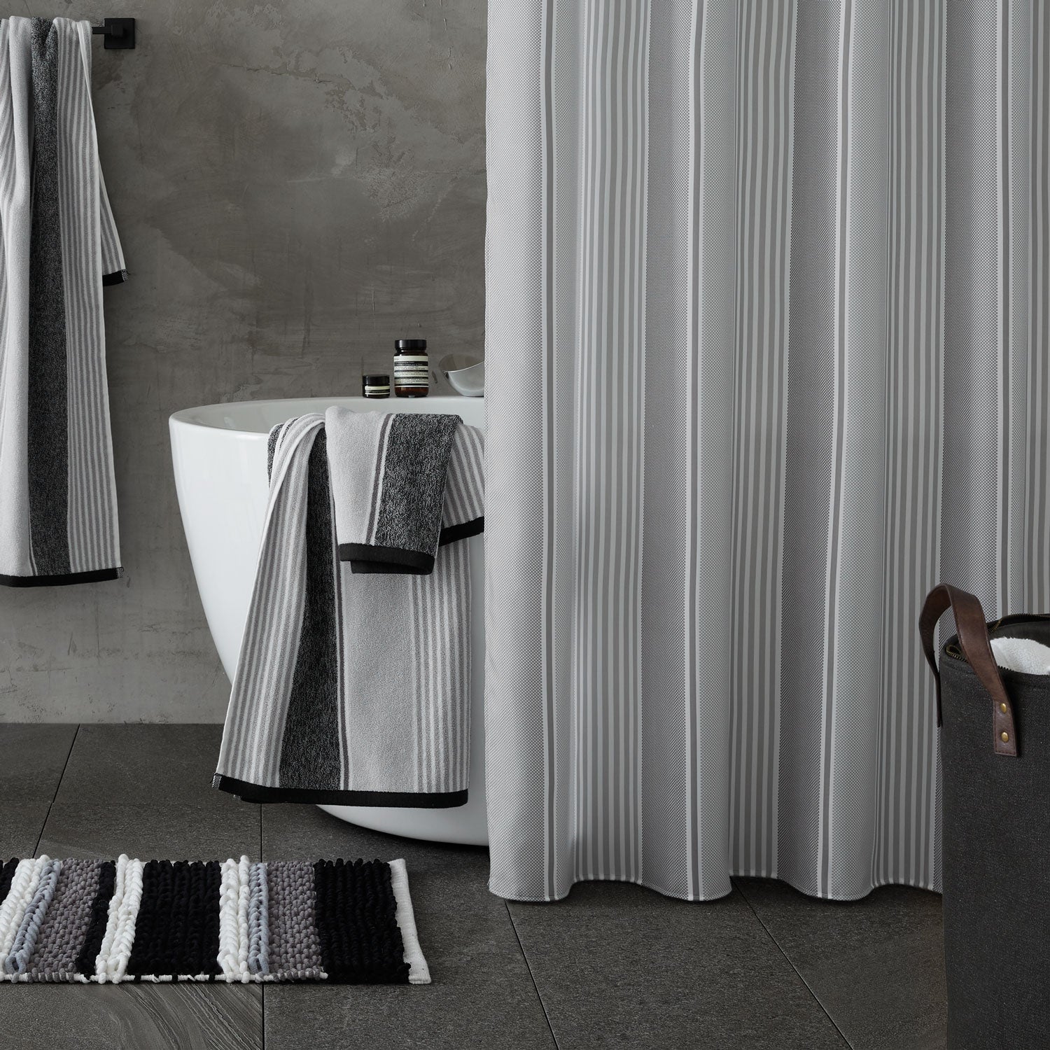 Catherine Lansfield Textured Stripe Shower Curtain - Silver 1 Shaws Department Stores