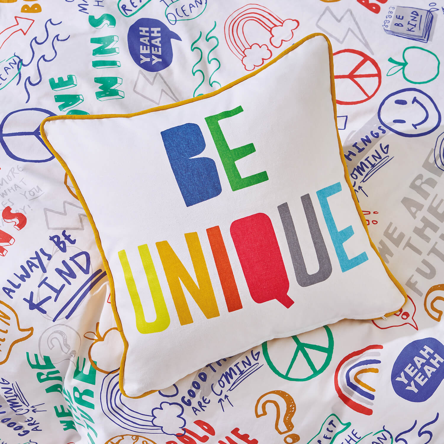 Born To Be You Be Unique Organic Cotton Filled Cushion 43cm x 43cm - Bright 1 Shaws Department Stores