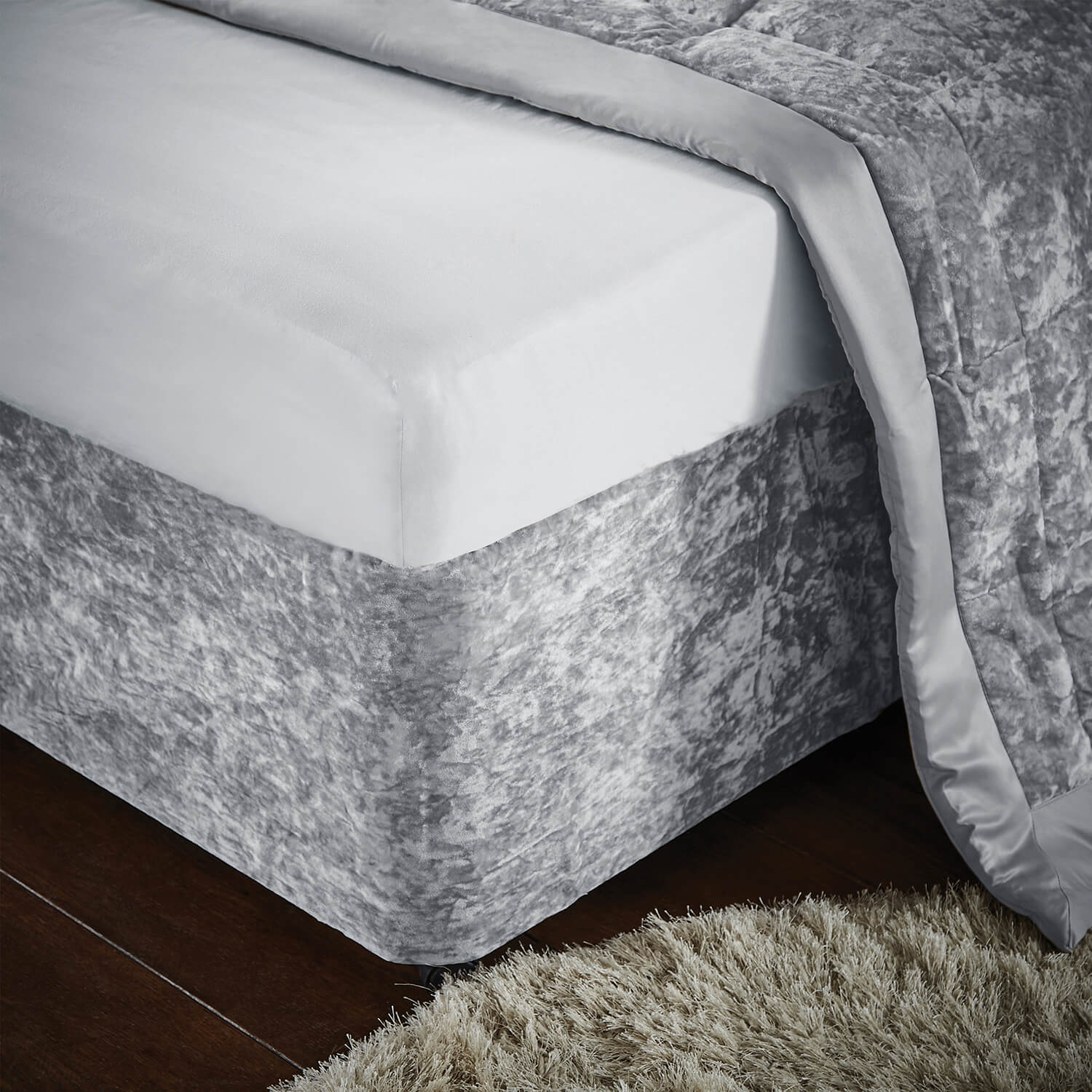 Catherine Lansfield Crushed Velvet Divan Base Wrap - Silver 1 Shaws Department Stores