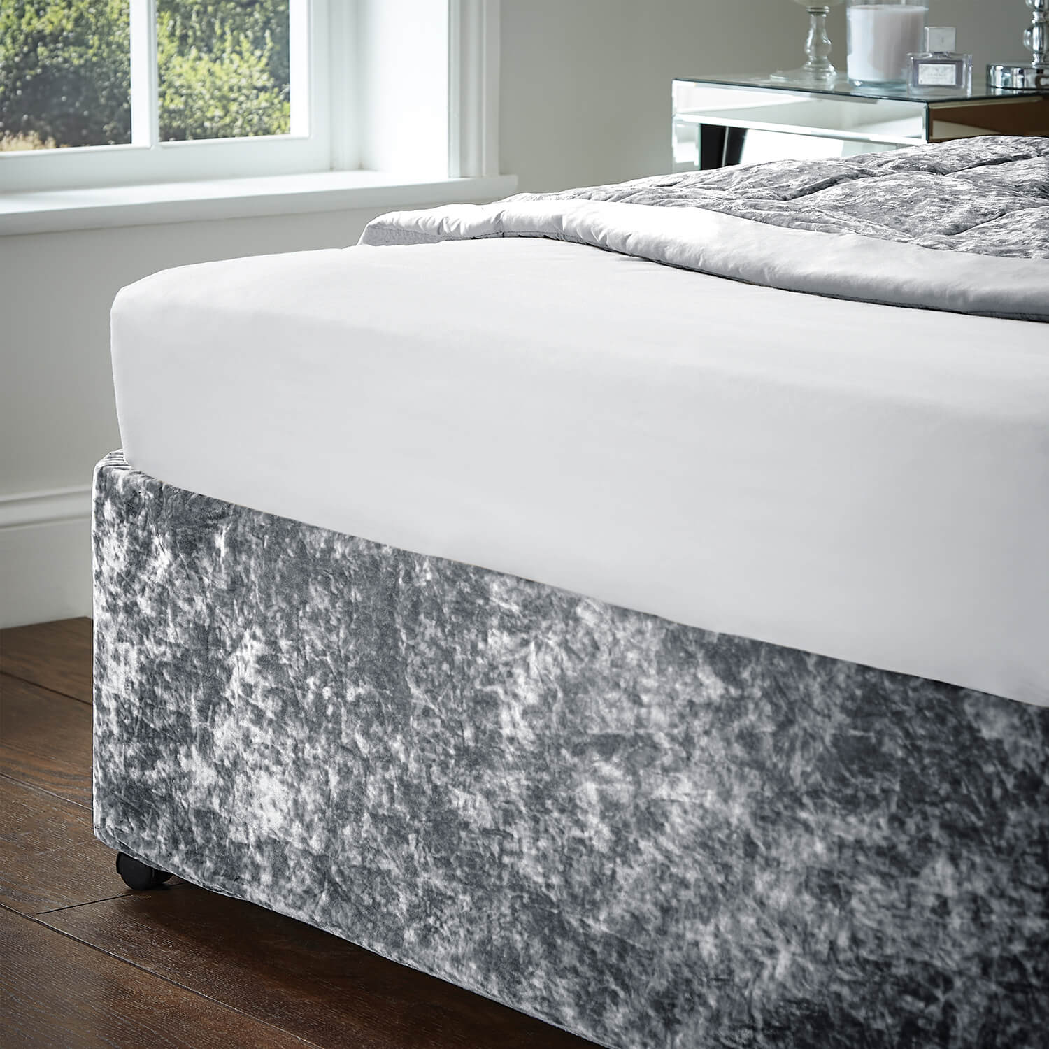 Catherine Lansfield Crushed Velvet Divan Base Wrap - Silver 2 Shaws Department Stores