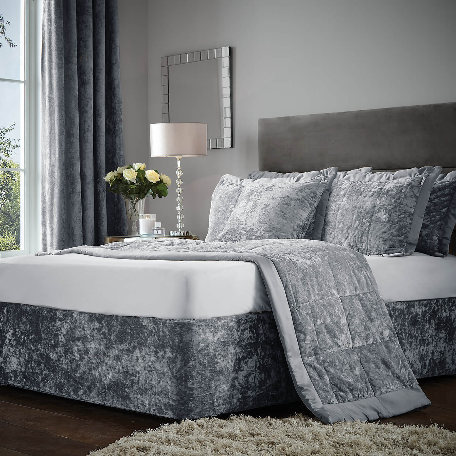 Catherine Lansfield Crushed Velvet Divan Base Wrap - Silver 5 Shaws Department Stores