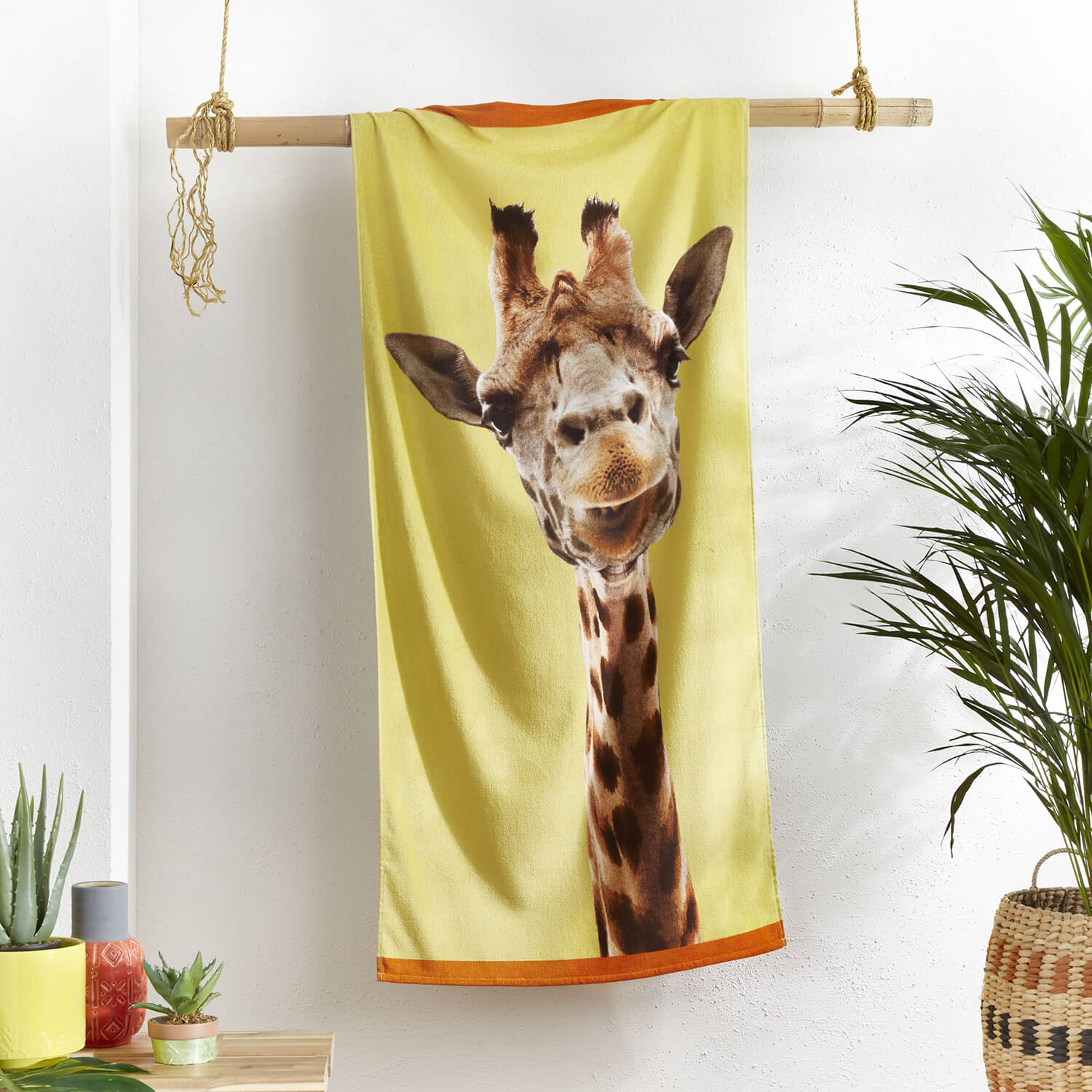 Catherine Lansfield Giraffe Beach Towel - Yellow 1 Shaws Department Stores