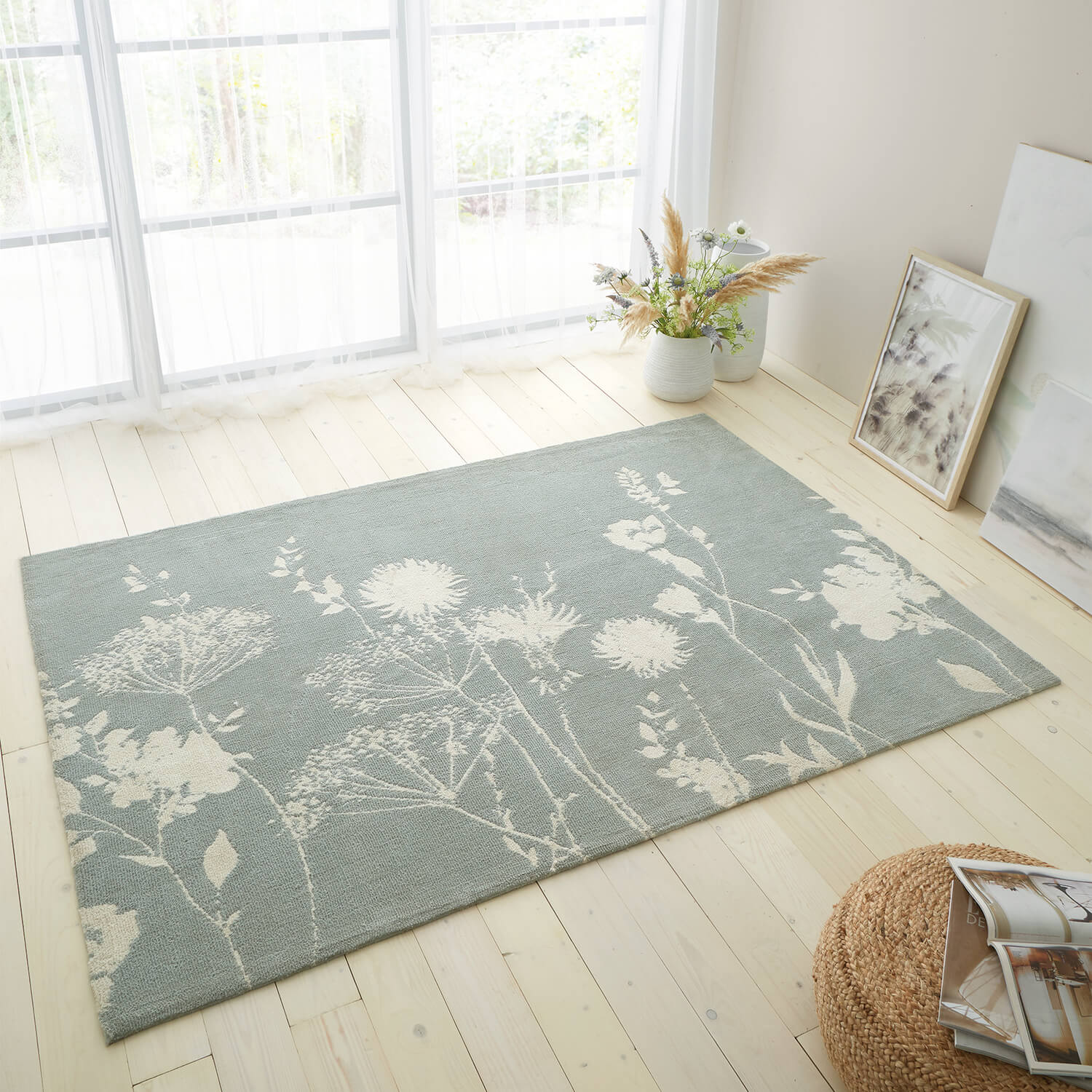 Catherine Lansfield Meadowsweet Floral Rug - Green 1 Shaws Department Stores