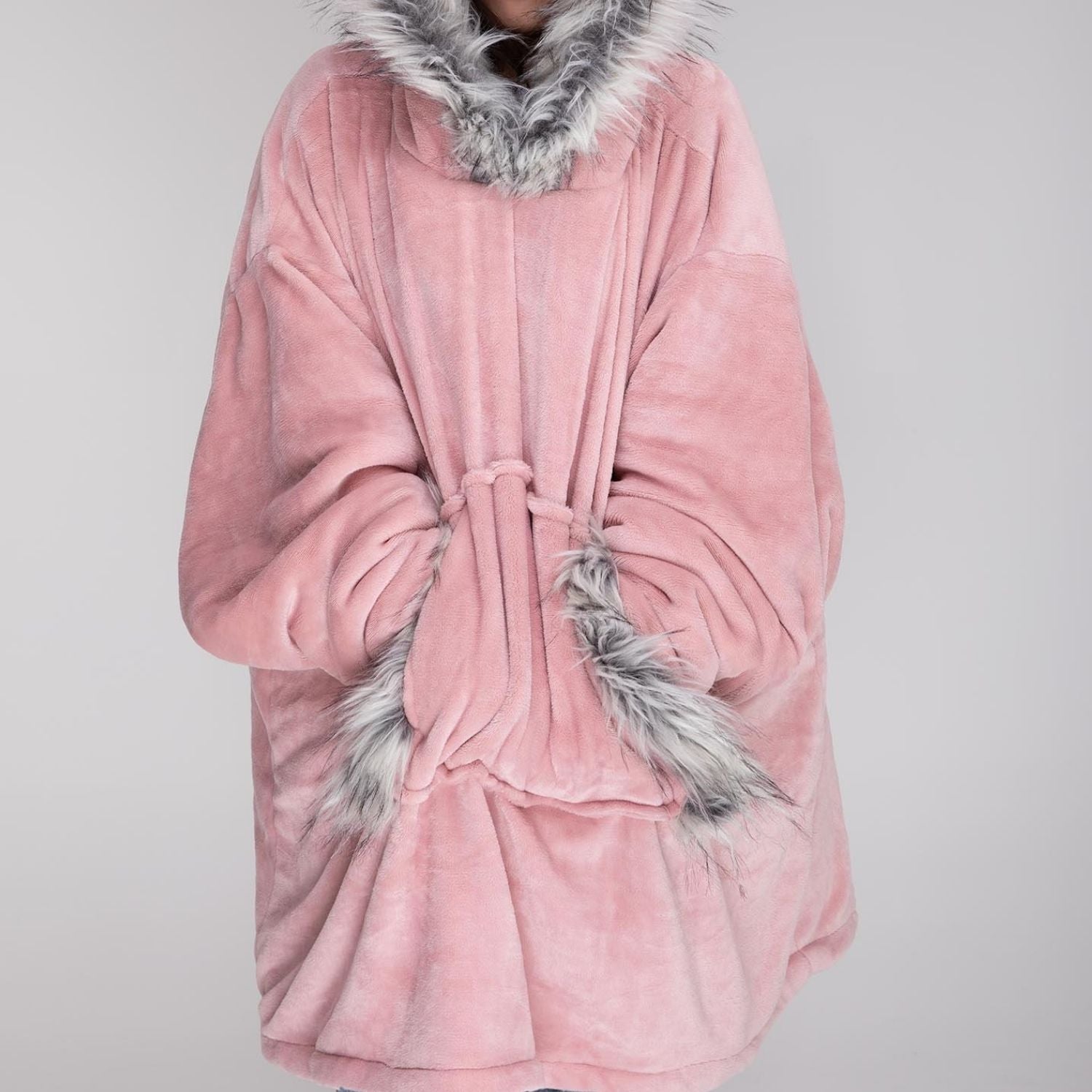The Home Bedroom Fur Trim Cosy Robe - Pink 1 Shaws Department Stores