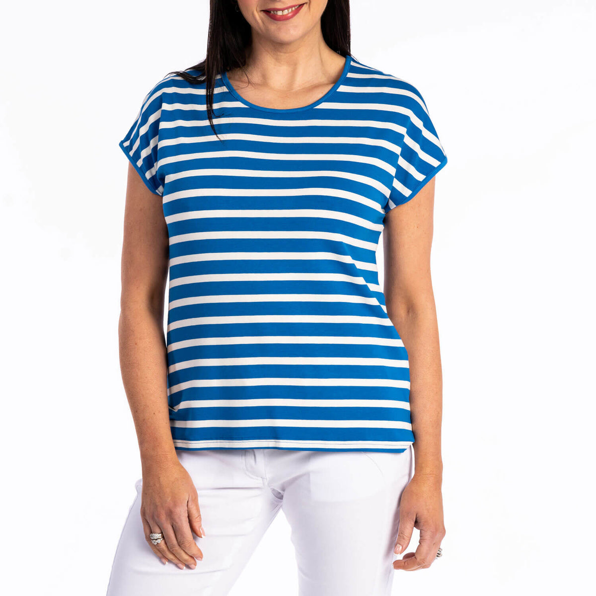 Stripe Cap Sleeve Top - Blue