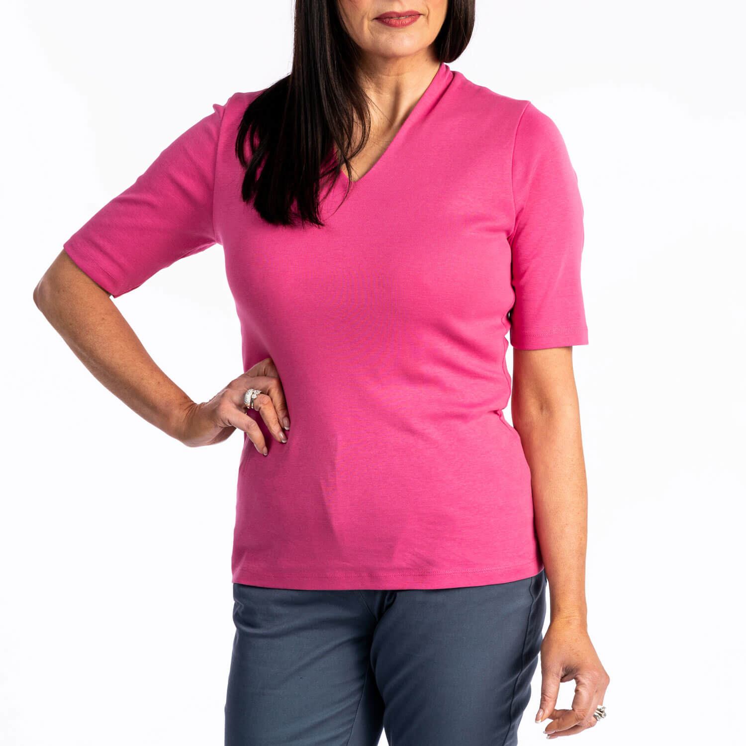 Tea Lane Plain V Neck T-shirt - Pink 1 Shaws Department Stores